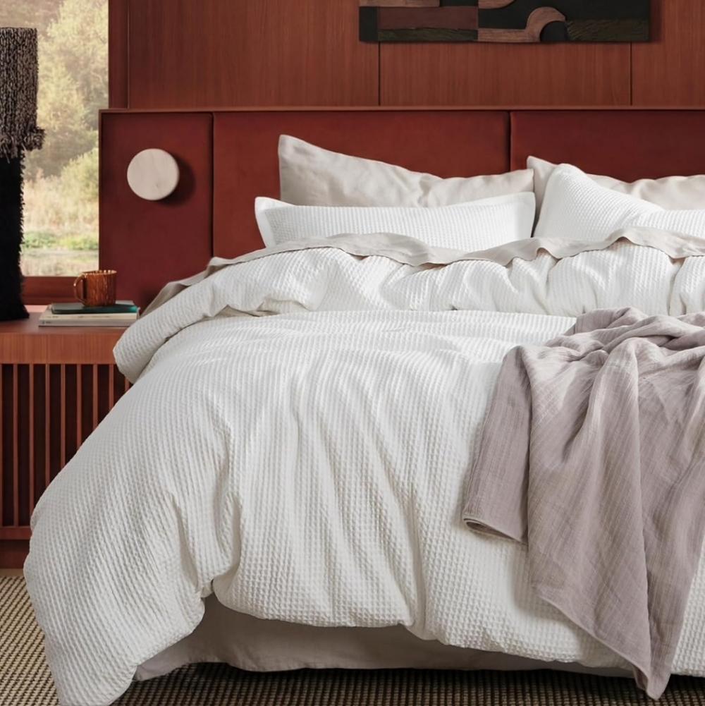 Bedsure Cotton Duvet Cover King - 100% Cotton Waffle Weave Coconut White New